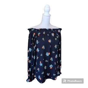 CHARTER CLUB Navy Coastal Floral Off-the-Shoulder Blouse Sz XL